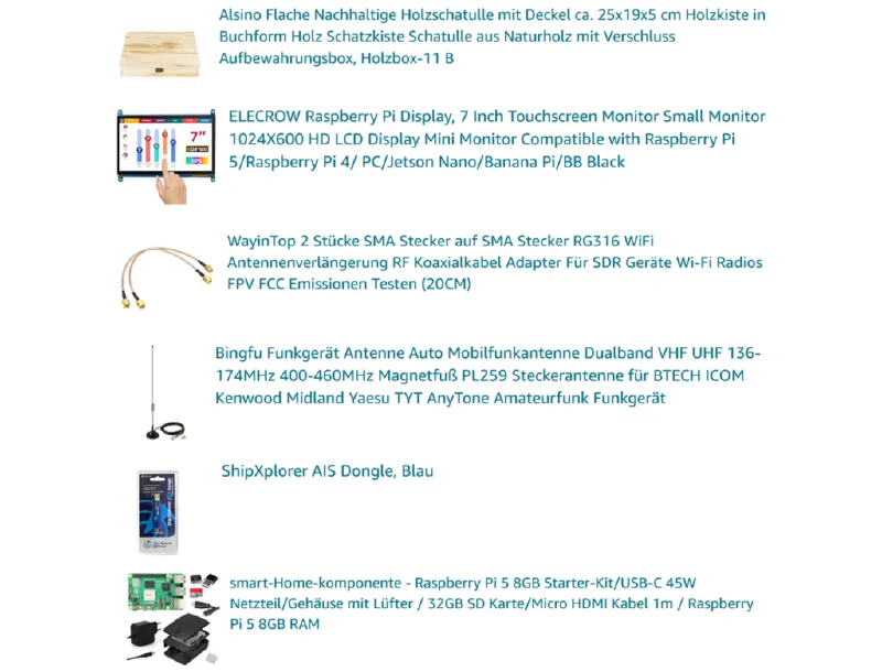 Übersicht der Komponenten, die für die Empfängerstation benötigt werden
